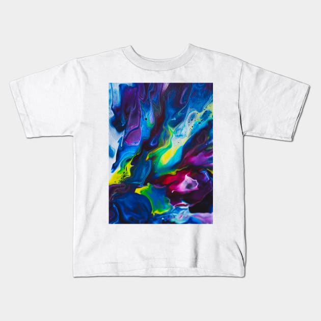 Blue Wisps 2 (acrylic Dutch pour) Kids T-Shirt by ayemfid